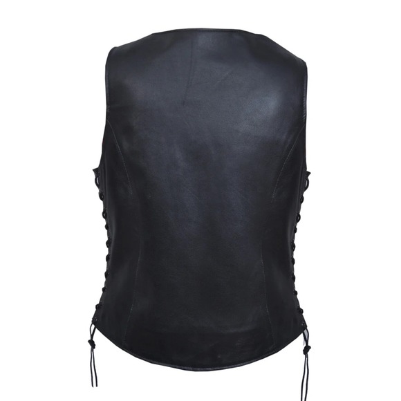 Unik Premium Women Sz M Black Leather Snap Front Vest Side Laces Paisley Liner - Picture 8 of 16